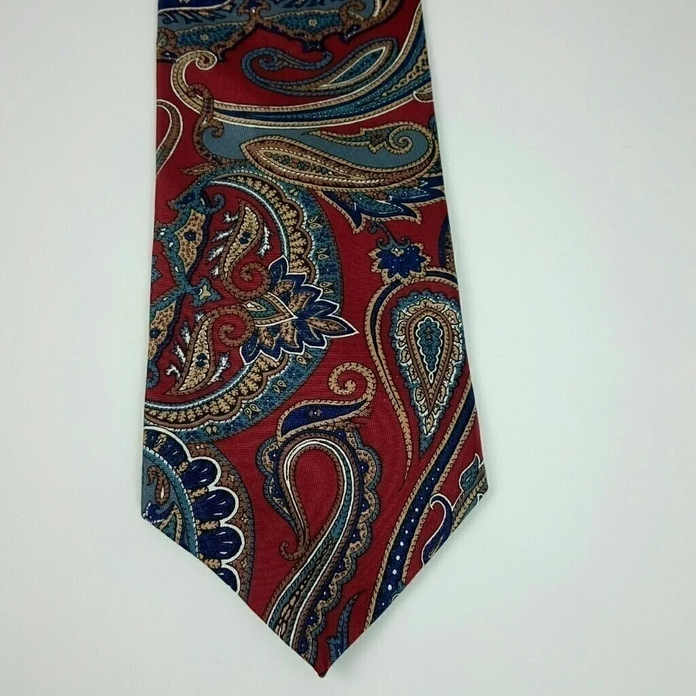 Wembly Red Blue Brown Paisley Silk Neck Tie
